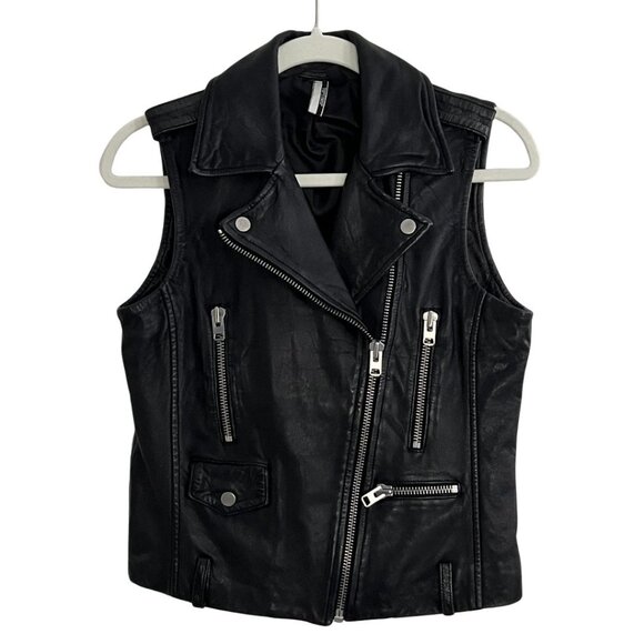 Topshop Jackets & Blazers - Black Leather Moto Vest Women Size 4 Topshop